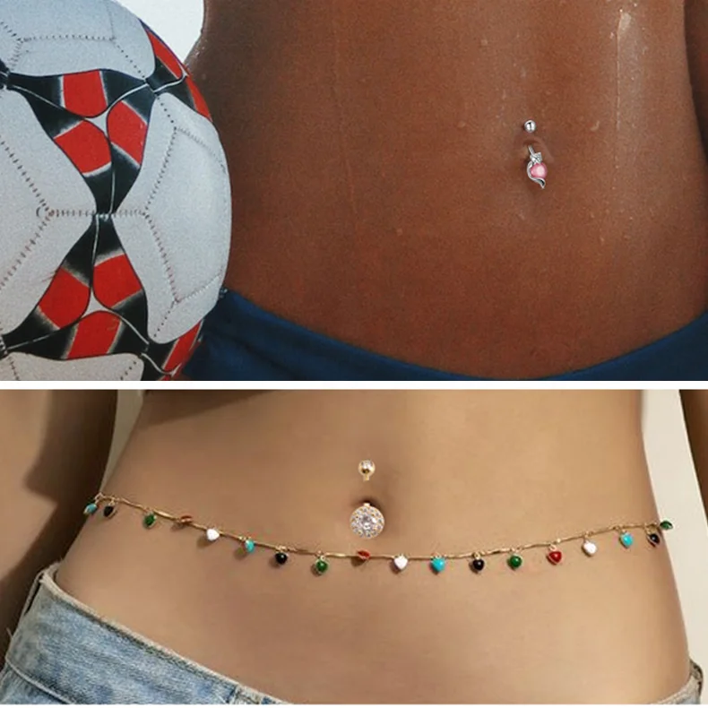 halloween bee flower navel belly button rings with natural stones heart body piercing jewelry play boy nombril wholesale