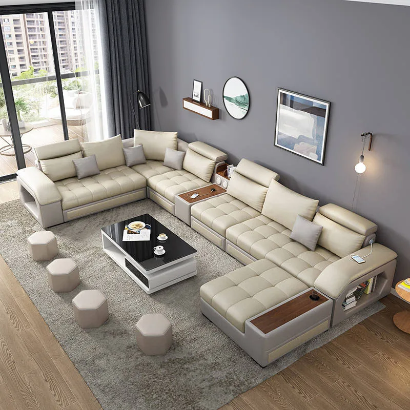 Living room new model fashion sectional corner U shaped 7 seater fabric luxury furniture sofa set for home
