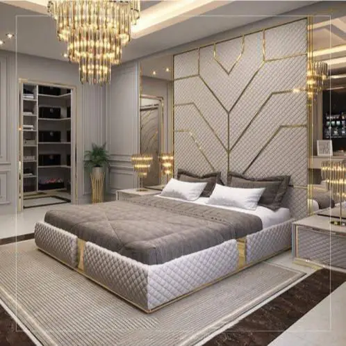 Luxury Bedroom Furniture Modern Headboards Adhesive Fabric Background Wall Panels For Double Full Hotel Bed