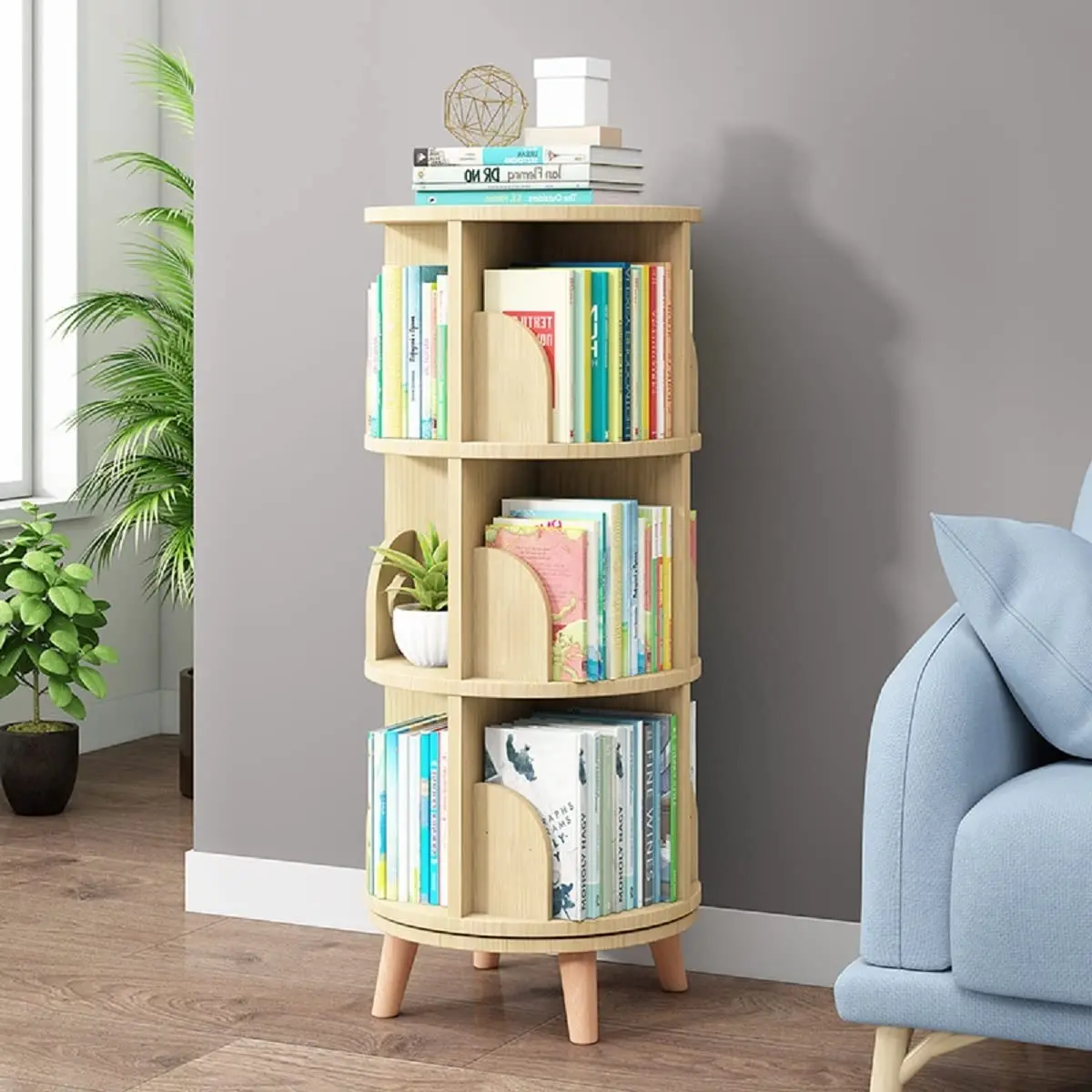 Rotating Bookshelf with Legs Stackable Bookshelf Standing Bookcase Storage Shelf Wooden Bookshelves