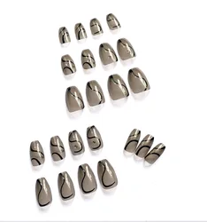 24pieces/box Wholesale Finger Nails Artificial Fingernails Coffin Wave Impress Press On Nails Short