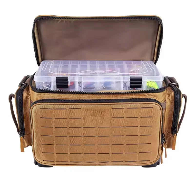 Maritime Angling Essentials Harness Strap Tackle Tote in Rich Chestnut Ebony Accents for Salt Freshwater Expeditions