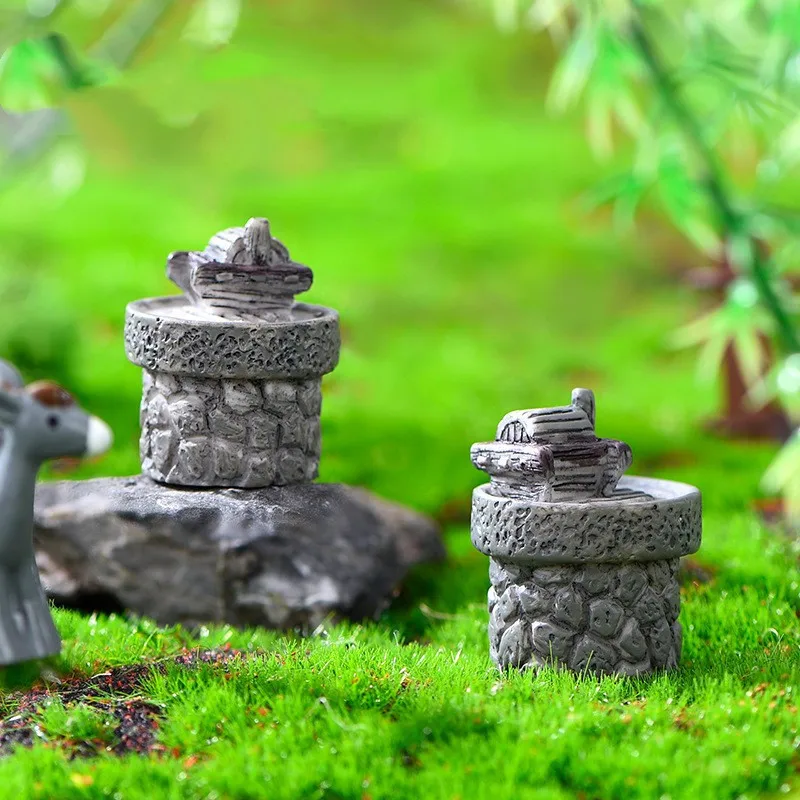 Moss Micro Landscape Figurine Simulation Retro Stone Roller Mill Model Decoration Miniature Garden Decor