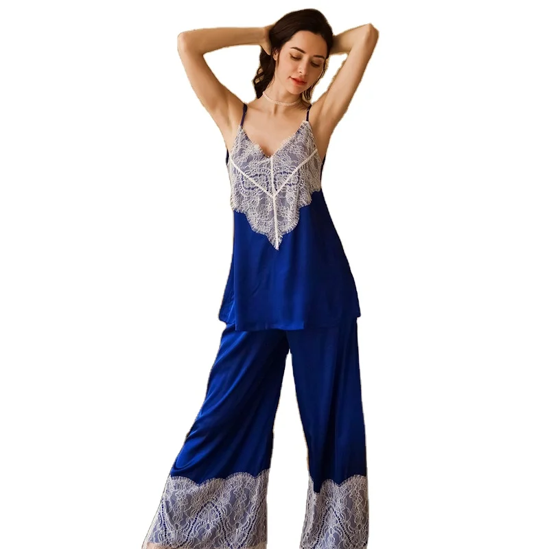 Кружевные атласные пижамы с ремешками