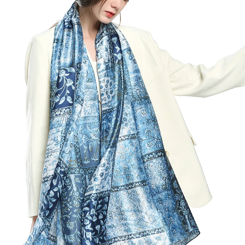 
 AOKO 2021 Новое поступление Модная женская элегантная Роскошная атласная шаль цветочные шарфы Цветочный Принт пэчворк Шелковый шарф  