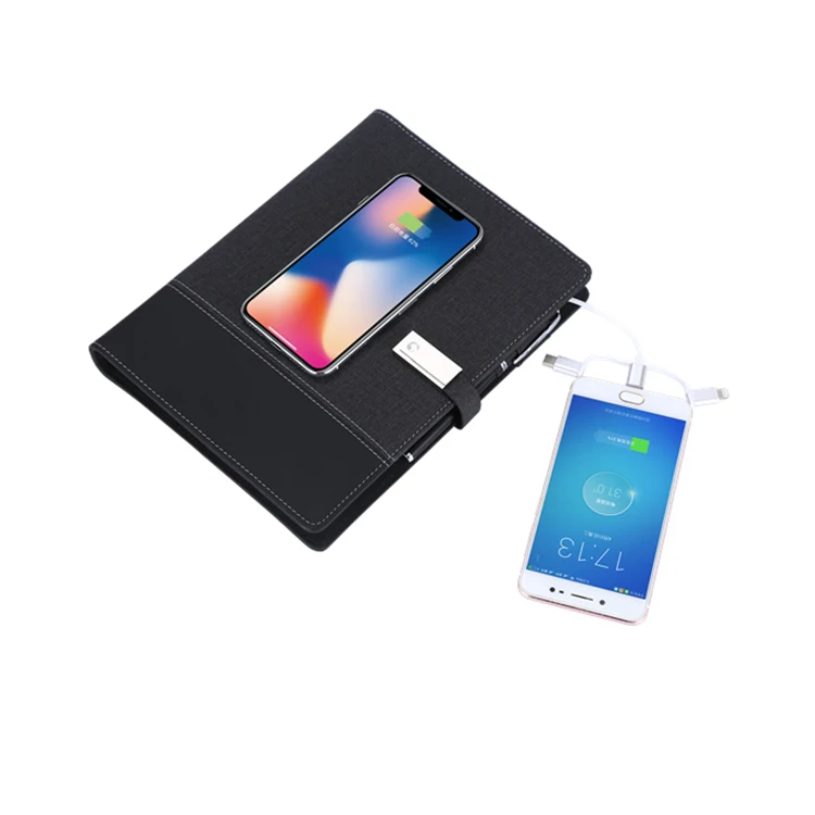 Fast charging wireless notebook powerbank note book agenda diary with USB