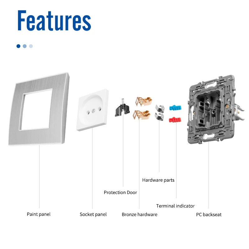 K320 European wall Switch socket acrylic/glass round 2P French socket and luminous push button