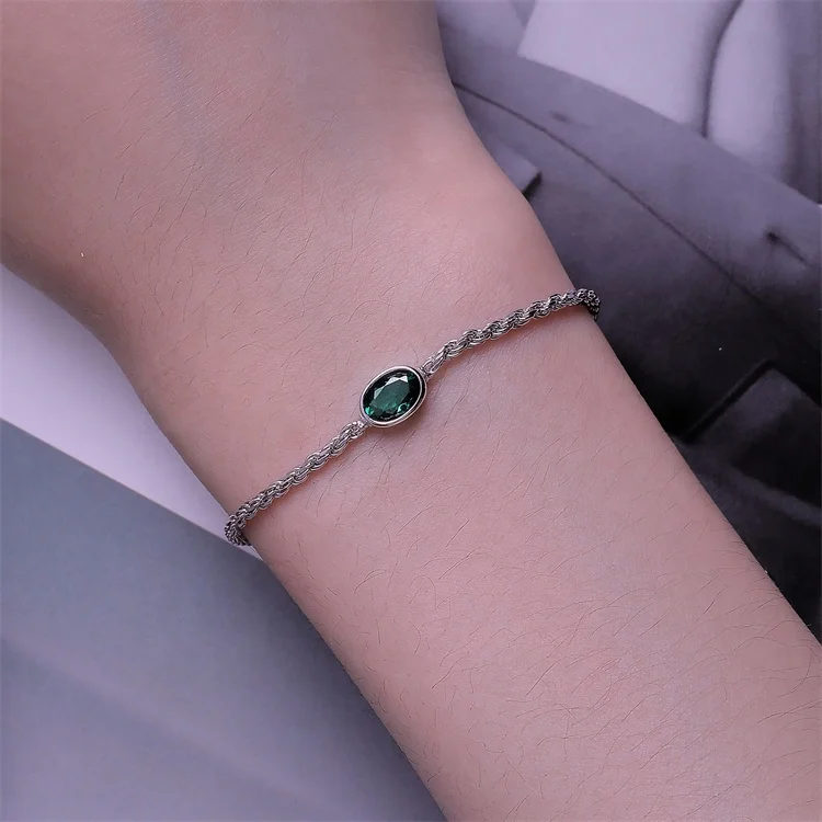 OEM ethnic minimalist luxury designer bracelets emerald fashion jewelry 925 sterling silver chopin chain bracelet for women