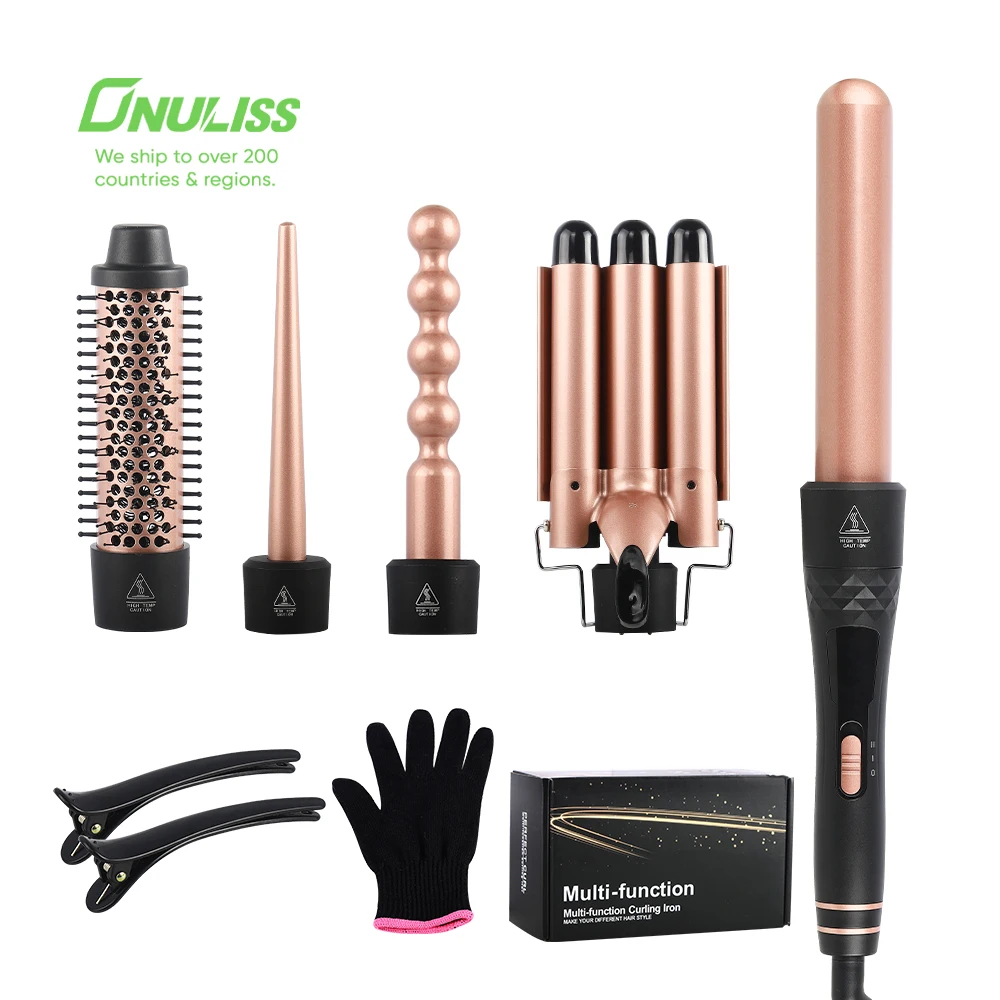 Hair Waver Style Tool 5 in 1 Hair Curler Interchangeable Curling Iron Curling Wand Set 3 Barrel Hair Curler Automatic