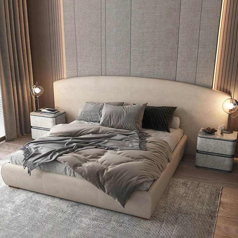 Italian design queen bedroom furniture wooden leather bed upholstered upholstered bed