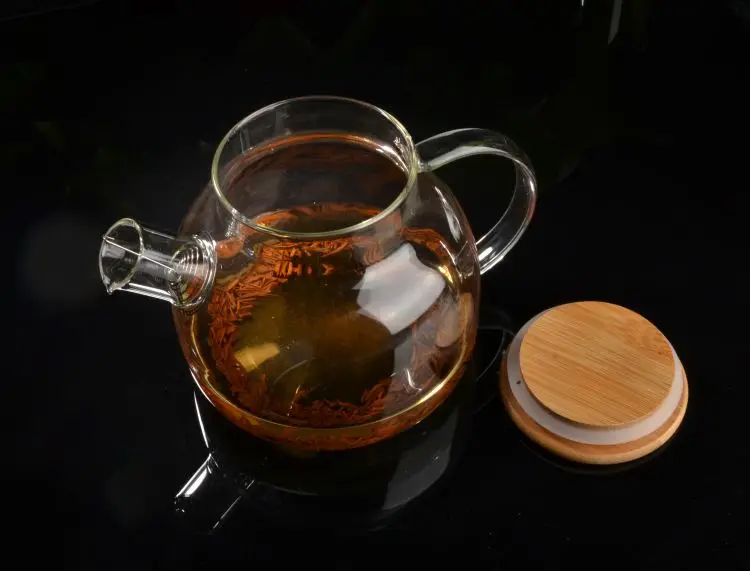high borosilicate glass teapot large teapot with spring filter and Bamboo Lid