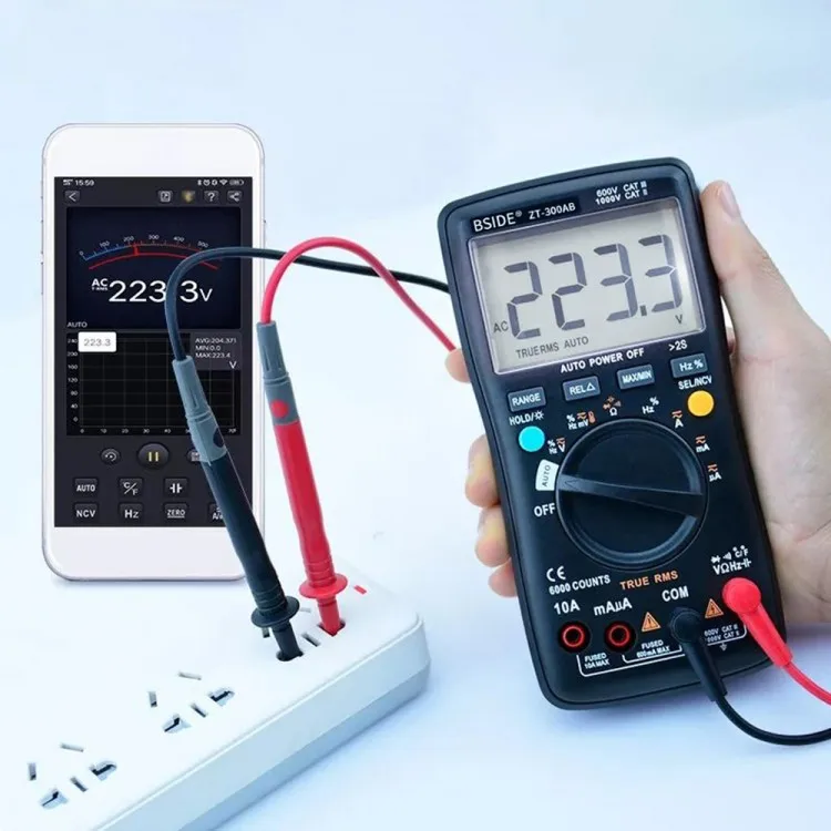 BSIDE Multimeter Auto/Manual Range Digital Universal Meter 6000 Counts LCD Display True RMS Smart AC/DC Voltage Current Meter wi