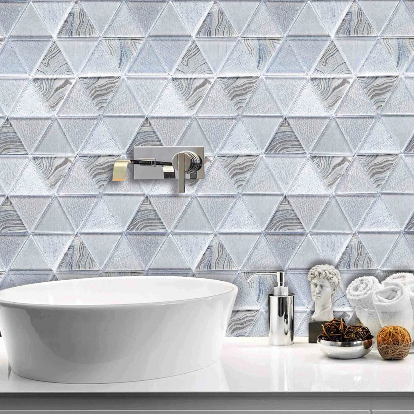 Cheap price glass mosaic rhombus grey white kitchen backsplash tile glass mosaics