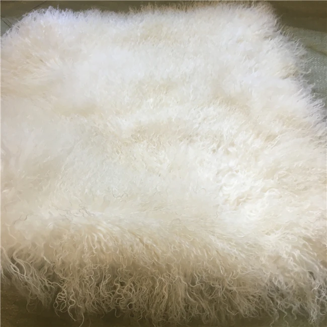 Natural White Beige Haired Long Rugs Tibetan Lamb Fur 60 X 120cm