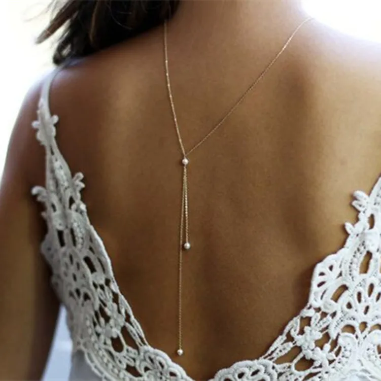 2022 Customizes Simple Sexy Personality Pearl Necklace Body Chain Jewelry Gold Snake bone chain Back Chain