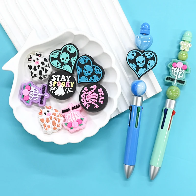 High Quality Wholesales Fashion Colorful Halloween Ghost Pvc Focal Beads For Pen Jewelry Diy Making