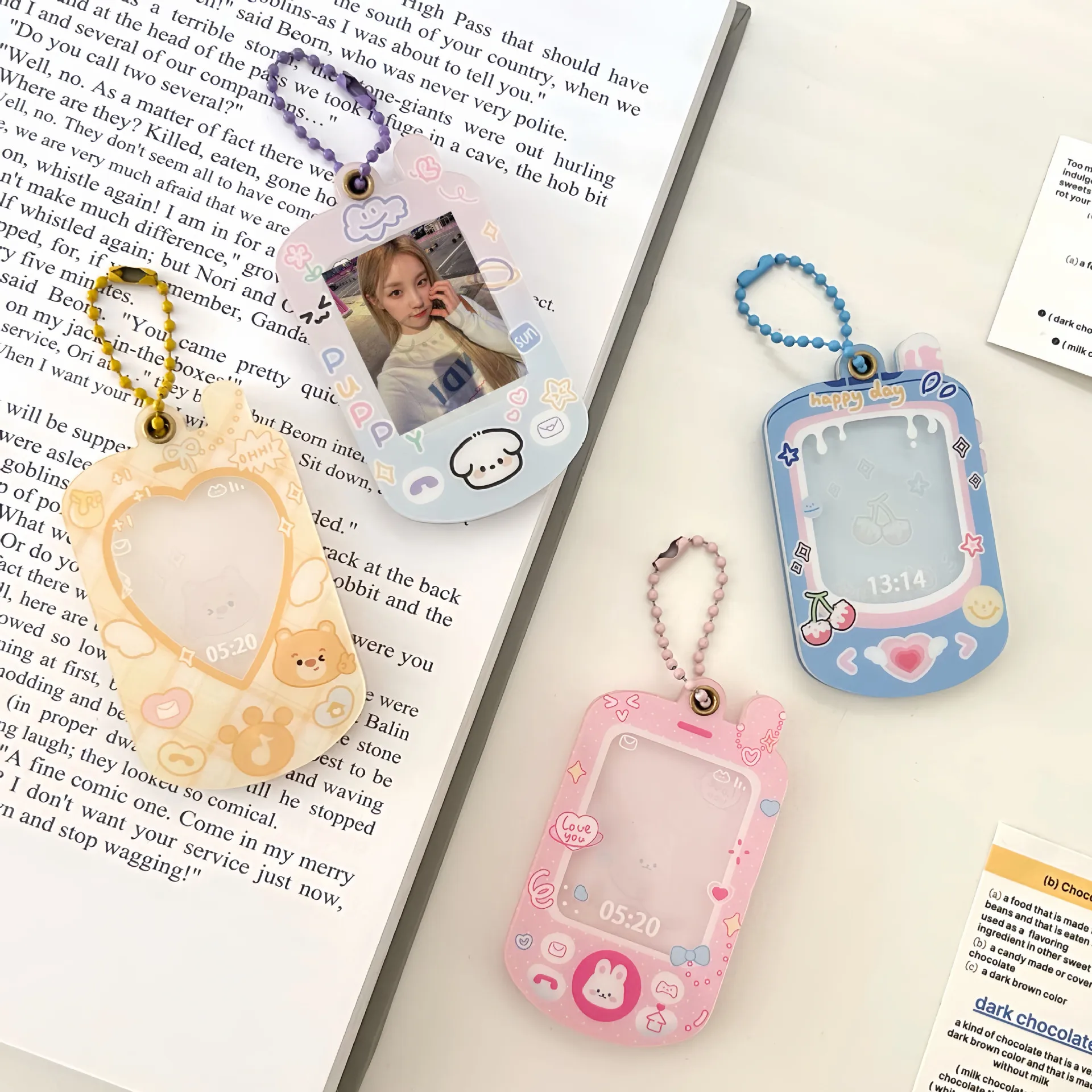 Kawaii Mobile Phone Shape 1 Inch Acrylic Photocard Holder Card Photo Bag Pendant School Stationery