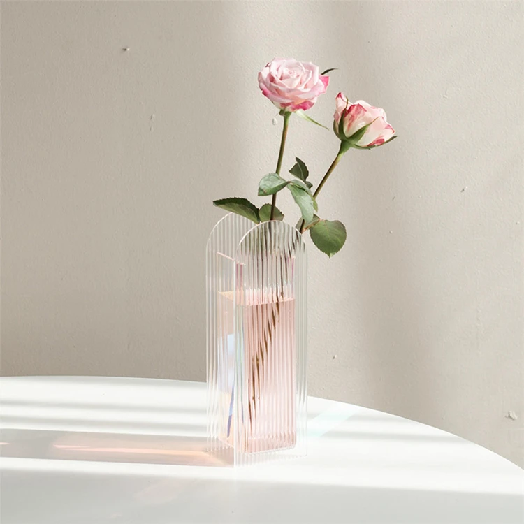 Modern Design Brush Pen Holder Hydroponic Arch Shape Flower Vase Clear Colorful Acrylic Flower Arrangement With Luxury Decor