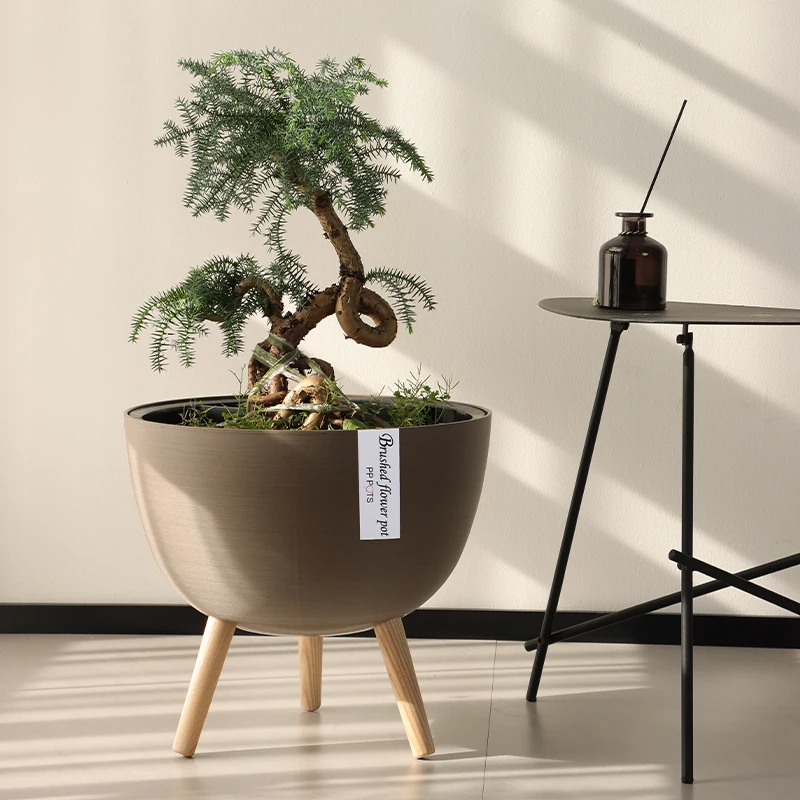 Unique Decorative Plastic Gardening Round Shaped Living Room Home Indoor Balcony Decoration Brushed Flower Pots Planter Stand
