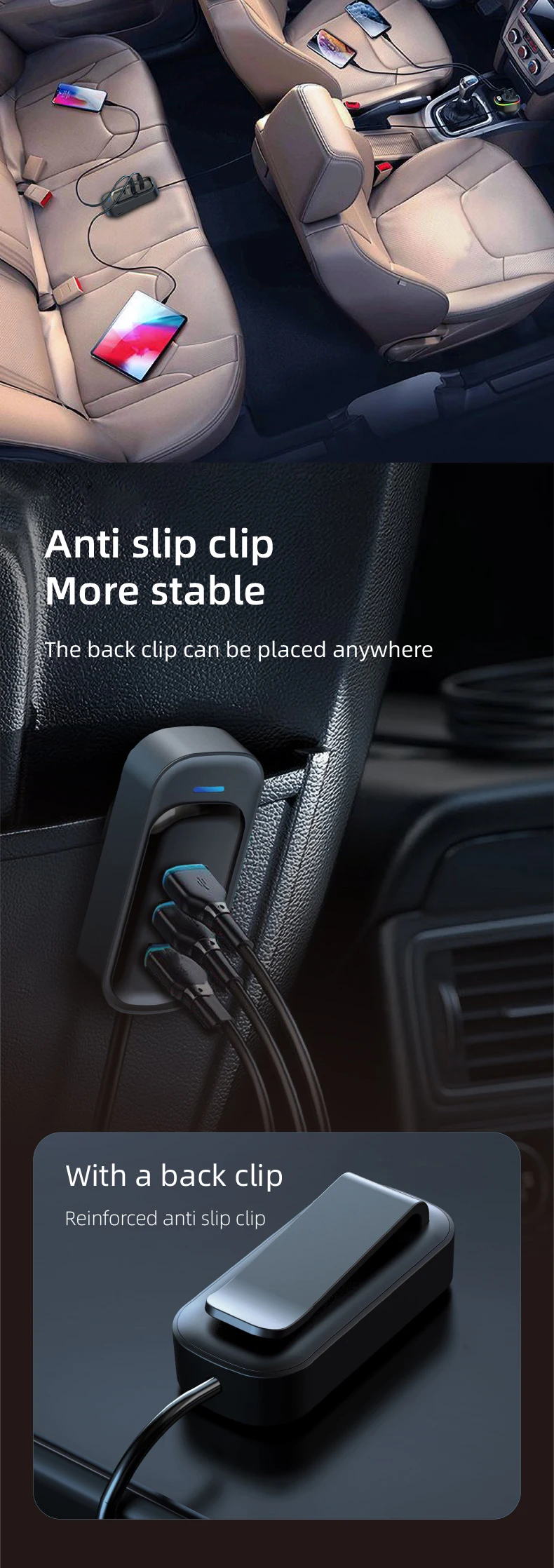5-Ports USB Quick Car Charger 3.0 Back row Type-C laptop Mobile Phone Charger for iPhone Samsung Huawei PD Car Fast Charging