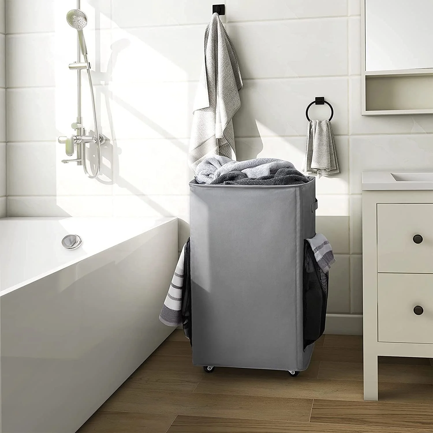Rolling Laundry Hamper Large Laundry Basket on Wheels  Clothes Hamper  Cart Foldable Clothes Organizer
