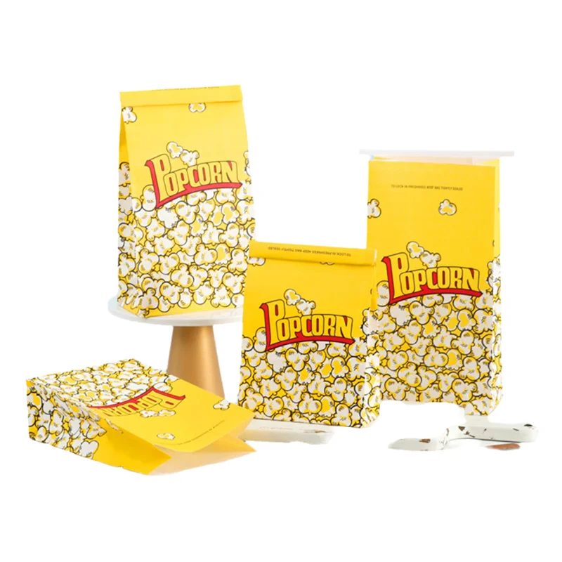 popcorn bags custom logo printed french fries bag paper bread flat paper bags