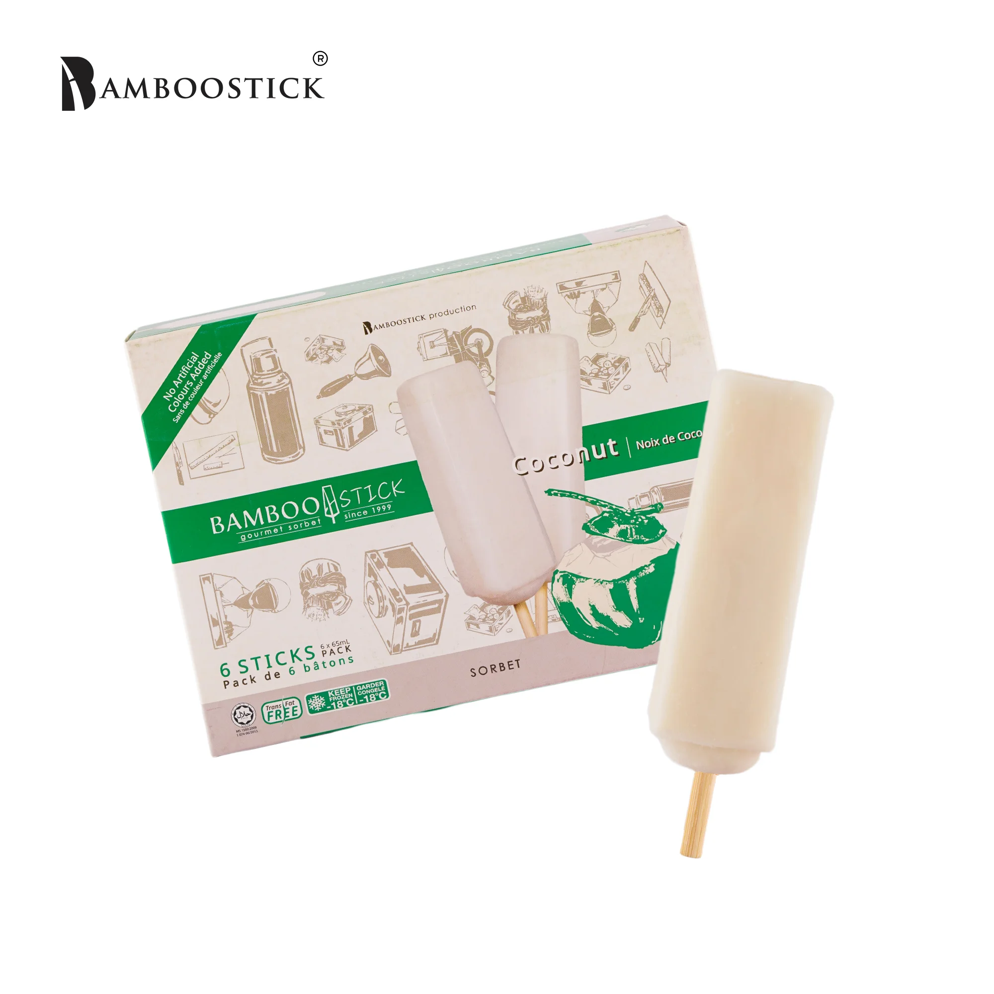 Halal certified coconut icecream flavour Bamboostick Ice Cream Potong Traditional Dessert Series made by real fruit
