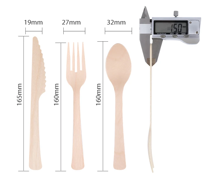 Eco-Friendly 160mm Wooden Tableware Spoon Fork Knife Cutlery Set Disposable Cutlery
