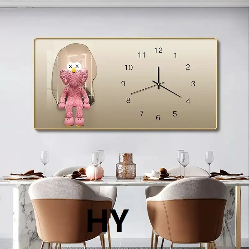 Home decoration 30*60 cm crystal porcelain painting plastic silent movement wall clock can be custom