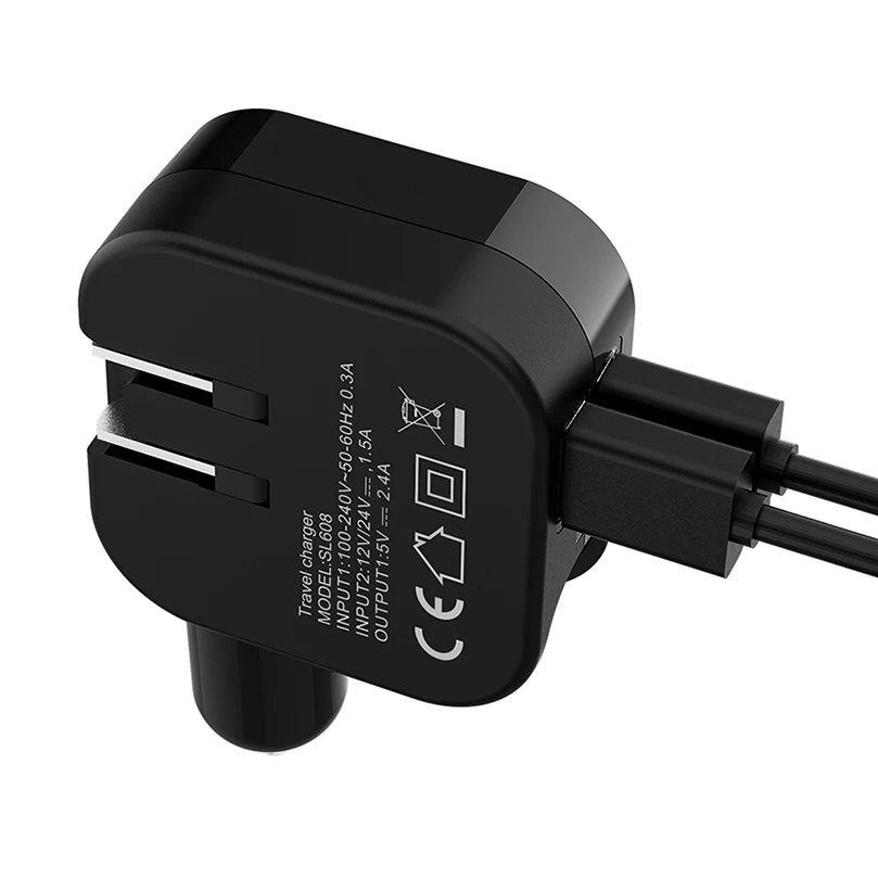 Mobile phones, tablets, mp3 devices use home charger + car charger