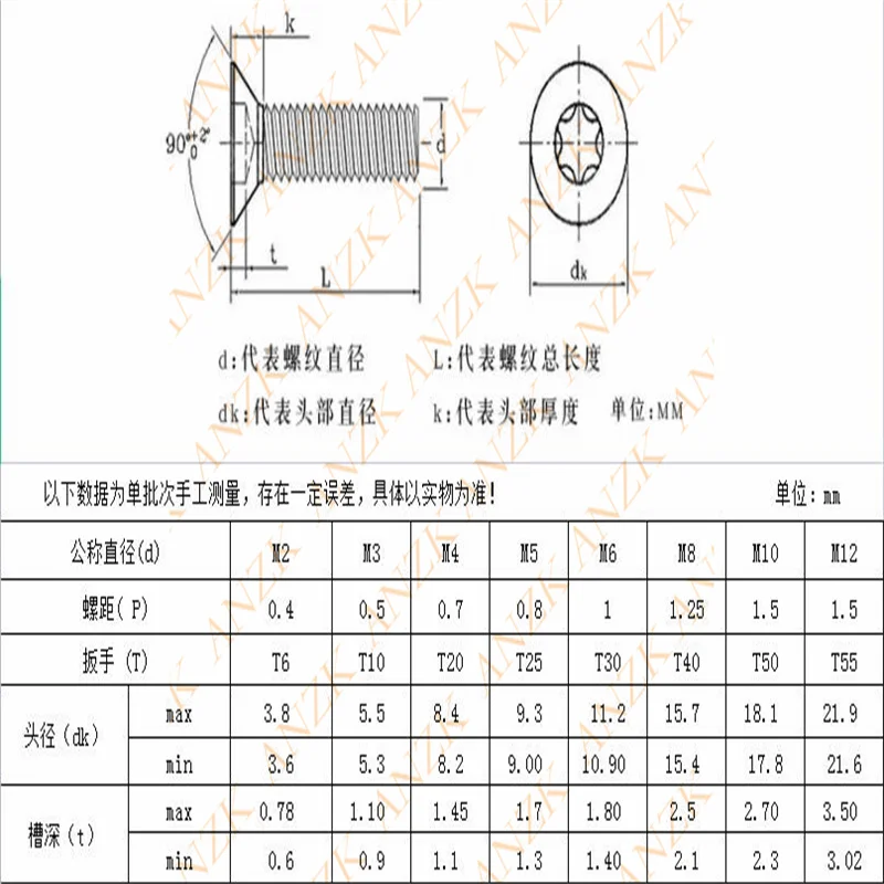 Anti theft screw M4 M6 M8 M10 Stainless Steel Torx Countersunk Head Security Screws