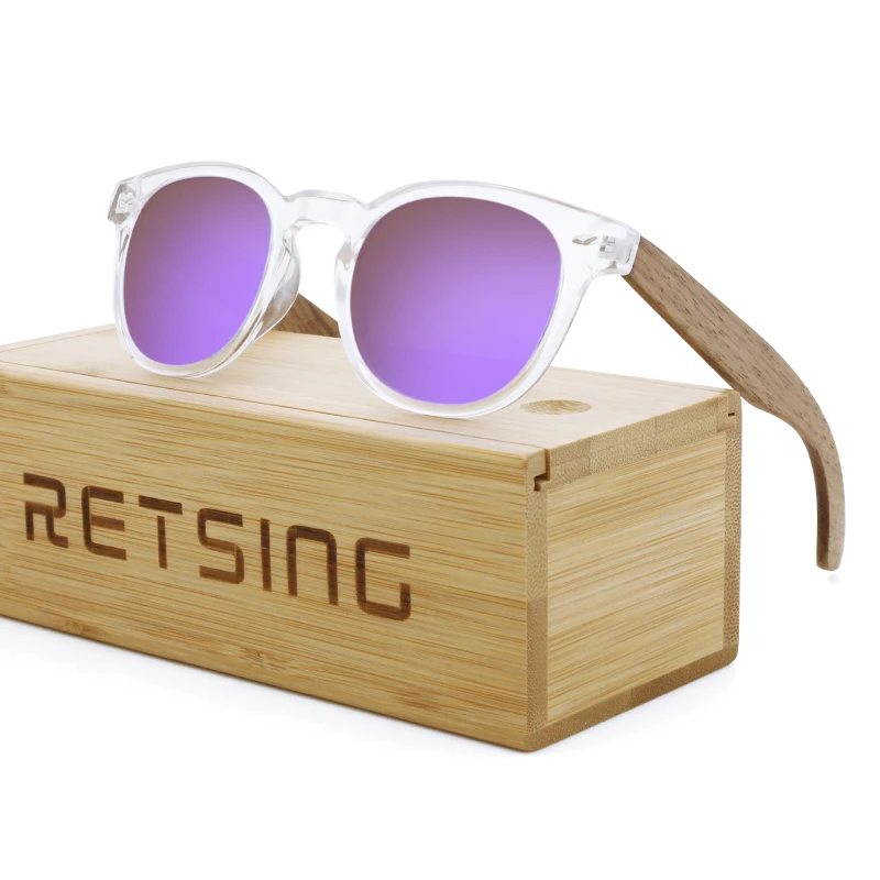 Hot Sale Man And Women Polarized Sunglasses Round Frame Retro Bamboo Wood Sun Glasses