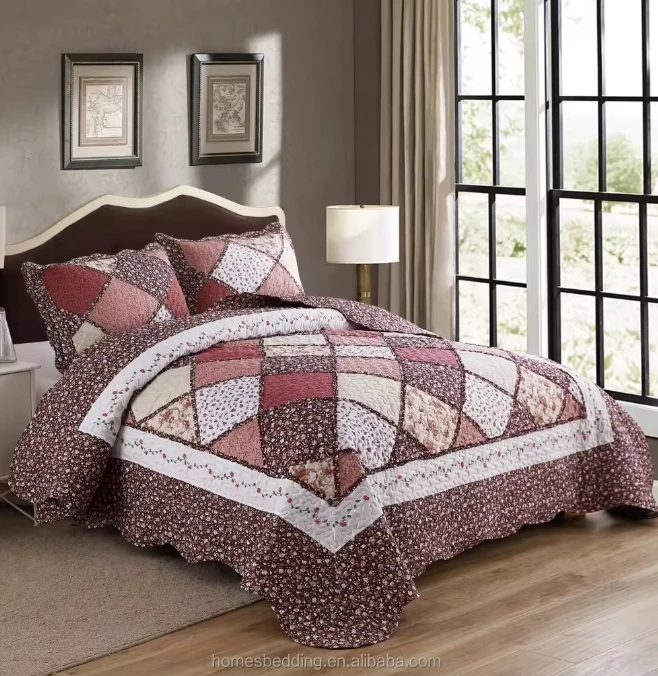 Homes Thickened Polyester Luxury Summer  US Style Patchwork Queen Bedspread with Pillow sham Set