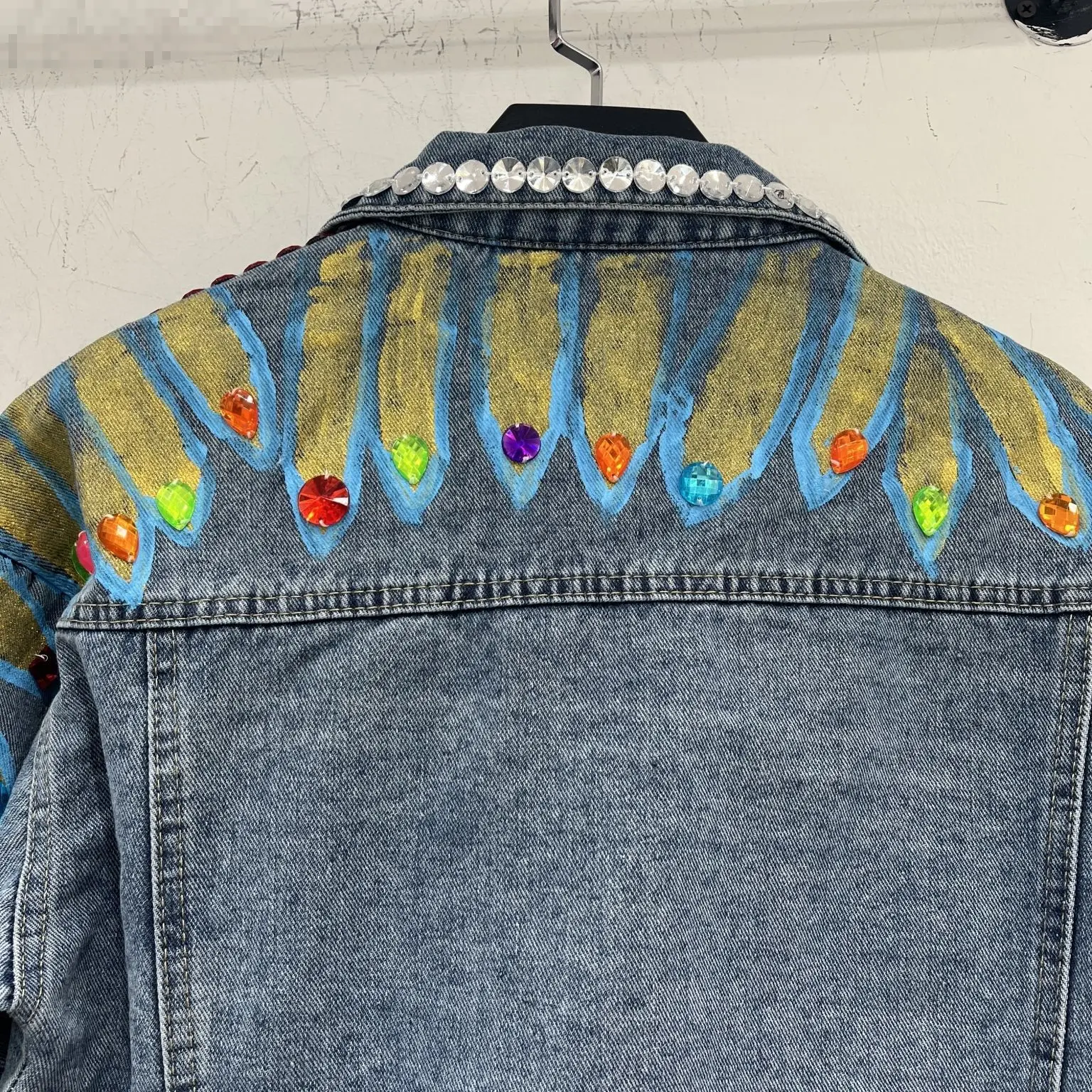 Spring style women denim jacket short pattern fashion jackets with crystals pearl beading denim coat