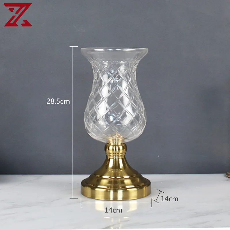Wholesale flower vase centerpiece transparent glass flower vase with bronze metal base for table decorative