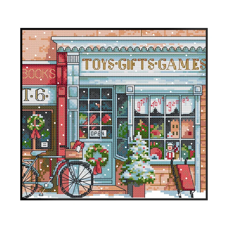 European modern needle craft easy 3D wall art  printed 11 CT 3 strands toy shops cross stitch pattern embroidery for adult