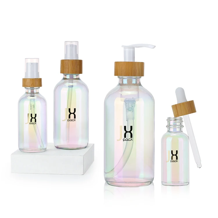 Manufacture colorful serum bottle with bamboo dropper 1oz 2oz 4oz 6oz 8oz glass cosmetic dropper bottle