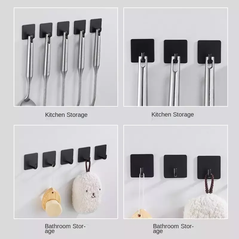 Free perforated black Hook wall mount 304 Stainless steel bathroom kitchen hook hanger behind the door sticky hook