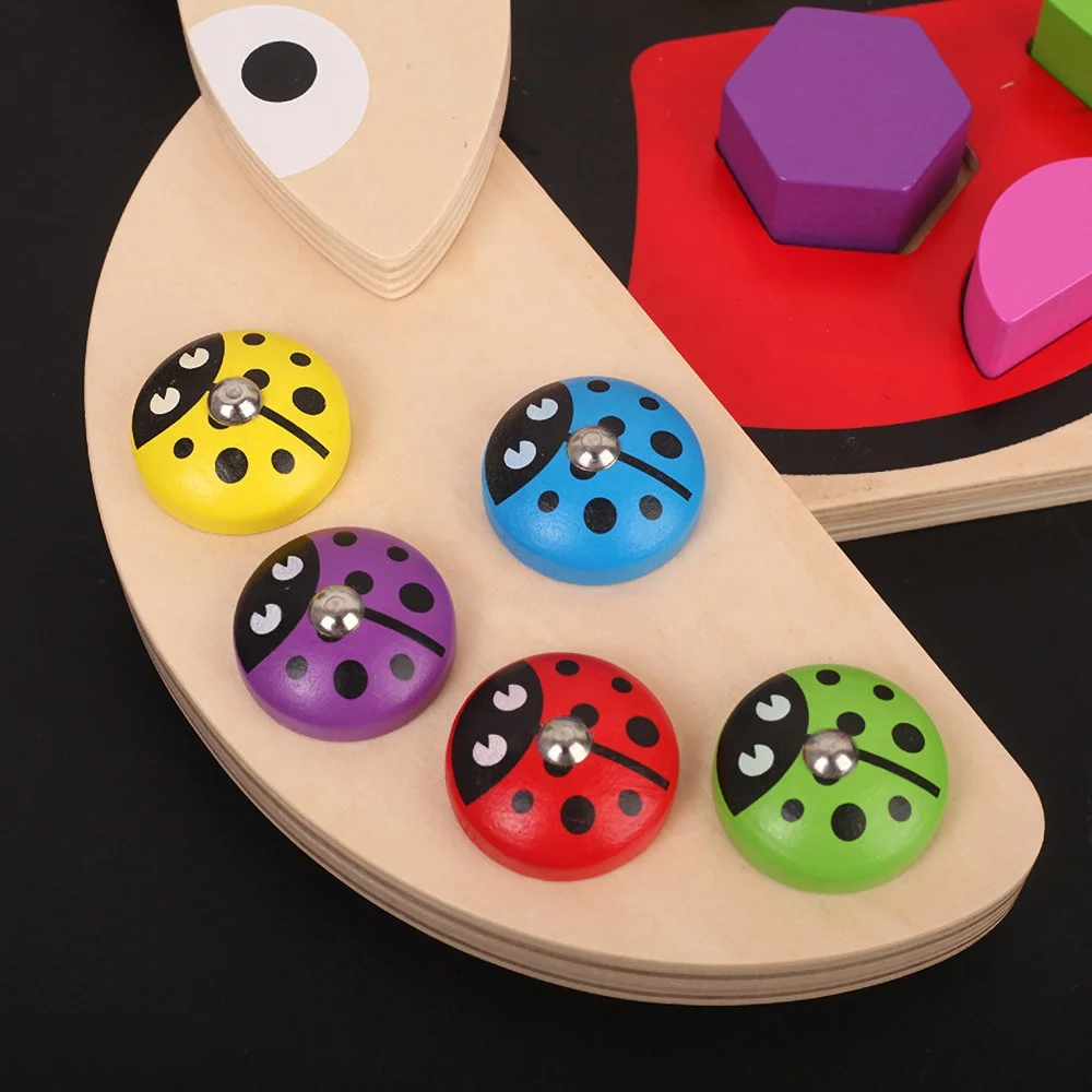 Wooden Fishing Beetle Magnetic Puzzles Geometric Color Matching Games Children Educational Toys For Kids