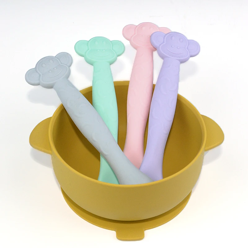 Custom Logo Food Grade Silicone Spoon Babies Microwave Feeding Baby Spoons For Toddler Kids