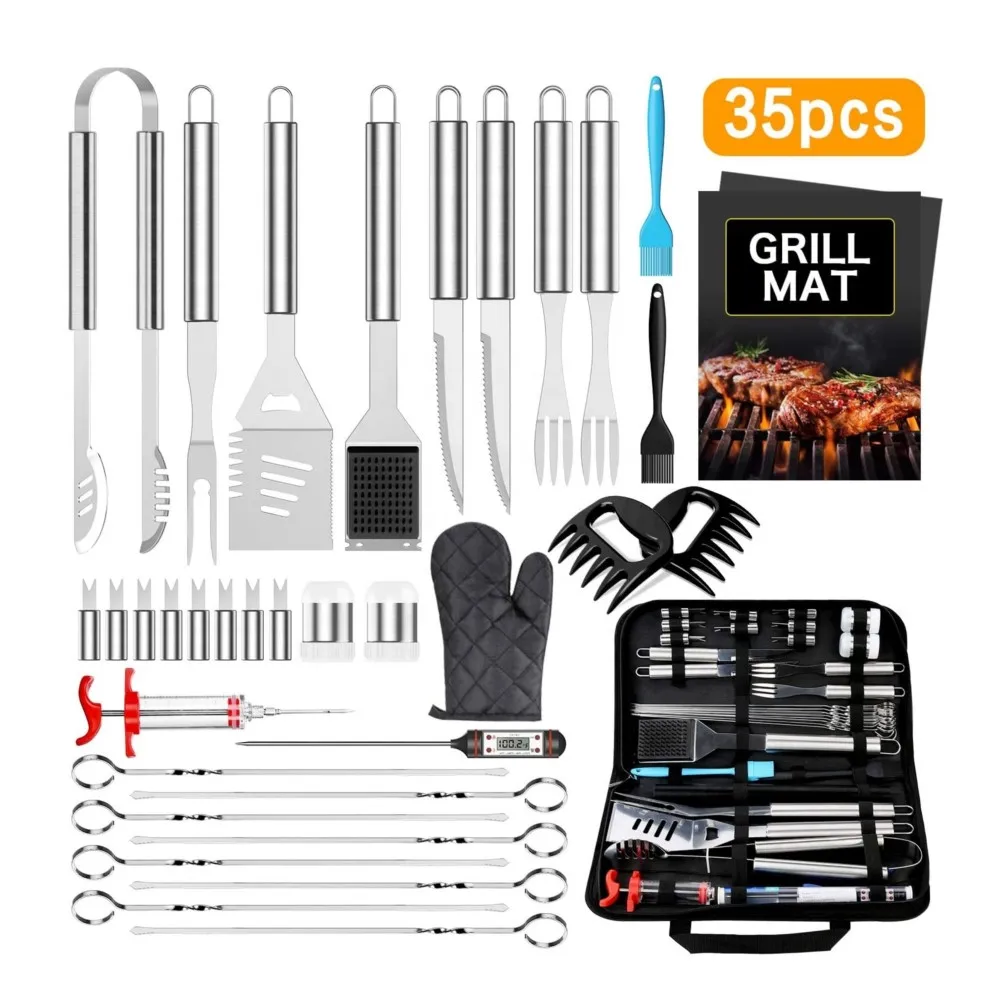 
35 PCS BBQ Grilling Accessories BBQ Tools Set, Stainless Steel Grill Tools Set for Smoker, Camping, Kitc 