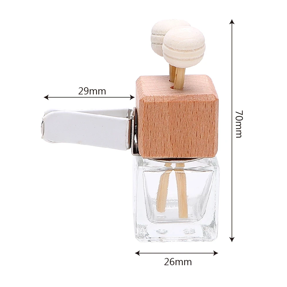 
New Design Reusable Square 10ml Glass Car Diffuser Perfume Bottle With Stainless Steel Holder 