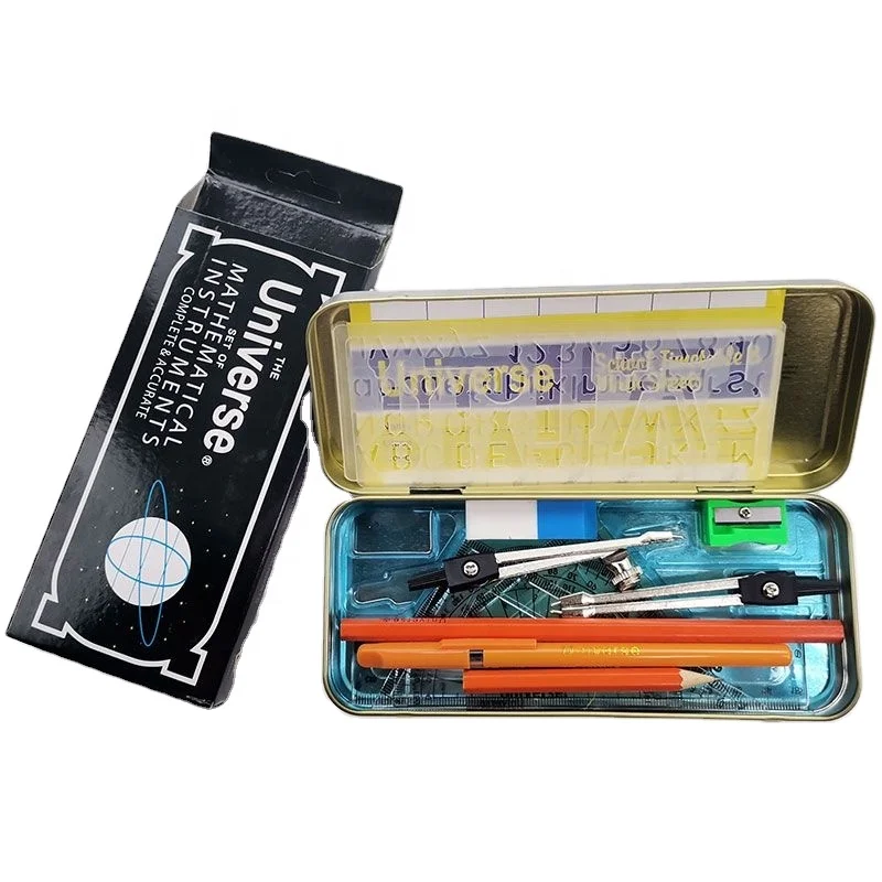 Оригинальная Вселенная Школьные Инструменты Набор для рисования для детей математический набор, металлическая коробка набор геометрических инструментов