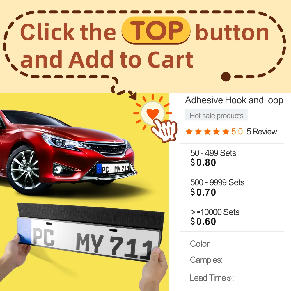 whole sale Number plate sticky pads car license plate holder with hook and loop