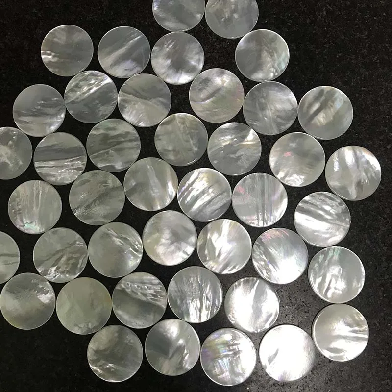 Cheap 30mm White Mother of Pearl Shell Chips Blanks Cut Round Mop Flakes Inlay Jewelry