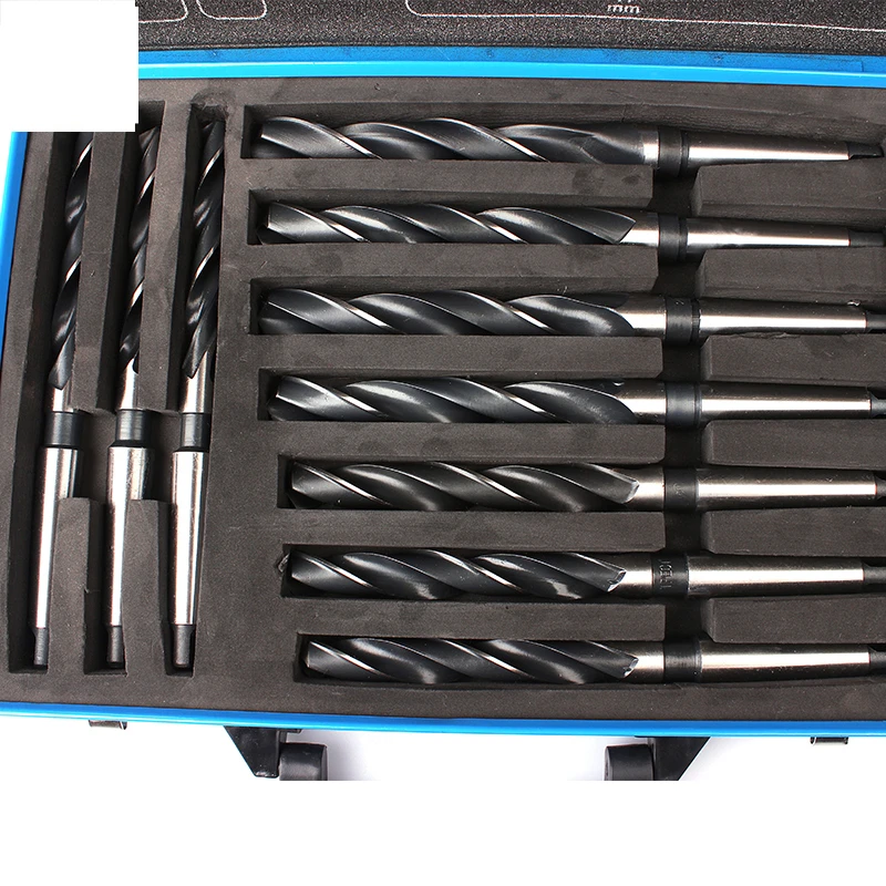 Naipu DIN345 HSS 10Pcs 14.5-23mm Black&Bright Morse Taper Shank Twist Drill Bit Set with Blue Metal Box for Metal Drilling