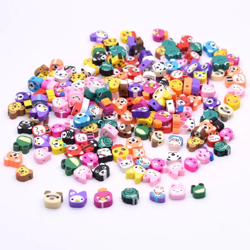 100PCS/BAG Pink Clay Beads Lovely Fruit Animal Pattern Polymer Clay Spacer Beads for Jewelry Making DIY Jewelry Accessories