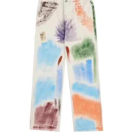 High Street style tie-dye men jeans loose relaxed micro flare bottom sweat pants color blue washed denim jeans