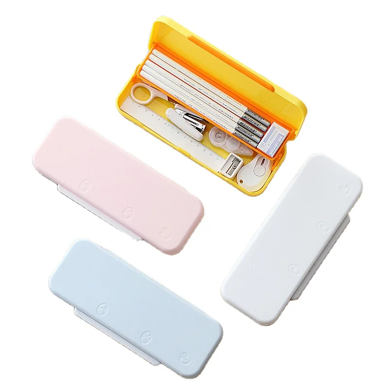 Factory manufacture multi-color student large capacity pencil box double-layer frosted plastic pencil bag