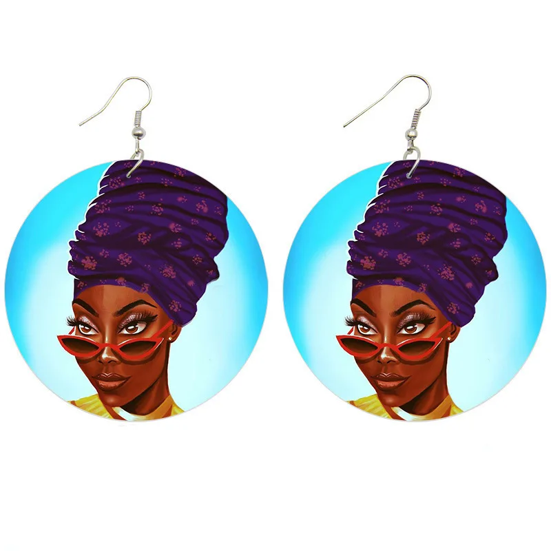  Wholesale Wooden Drop Vintage Printed Small Loops Pendant Dangle Wood Earrings